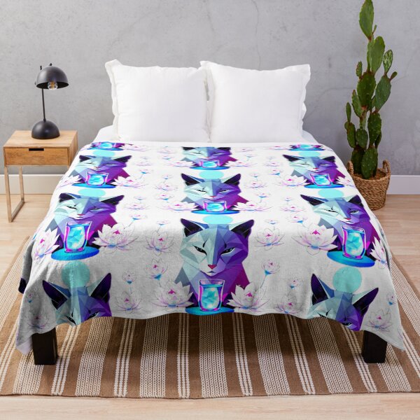 Item preview, Geometric Cat in Soft Blue and Purple with White Lotus – Symbolic Calm Art designed and sold by Naturalite19.