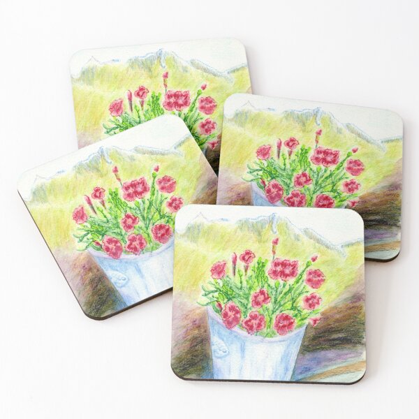 Item preview, Summer flowers in the café at the top of the Hahnenkamm gondola, Kitzbühel Alps in the Austrian Tirol designed and sold by LymphomaLass.