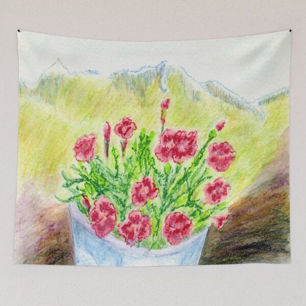 Item preview, Summer flowers in the café at the top of the Hahnenkamm gondola, Kitzbühel Alps in the Austrian Tirol designed and sold by LymphomaLass.