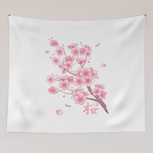 Item preview, Flipped Falling Pink Sakura Cherry Blossom branches on white designed and sold by arterialmotive.