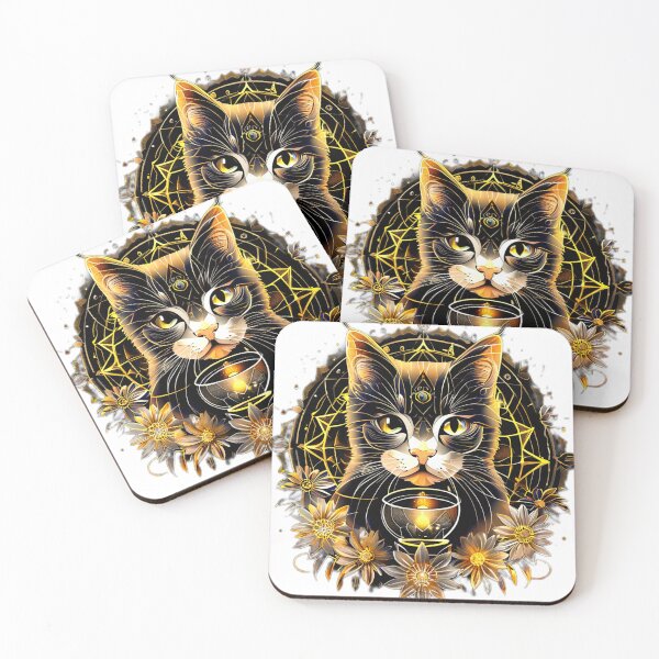 Item preview, Golden Line Cat with Radiant Geometry and Lamp – Symbolic Light Art designed and sold by Naturalite19.