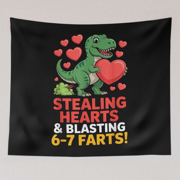 Item preview, 67 Meme Dinosaur Stealing Hearts 6-7 Farts Valentine’s Day designed and sold by MerchDeviant.