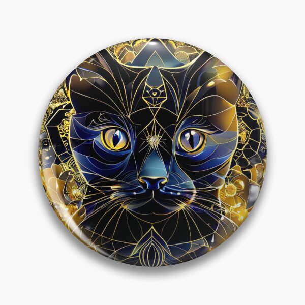 Item preview, Golden Geometric Cat Emerging from Lotus Light – Retro Futuristic Line Art designed and sold by Naturalite19.
