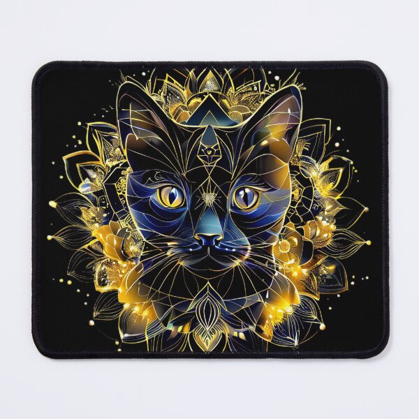 Item preview, Golden Geometric Cat Emerging from Lotus Light – Retro Futuristic Line Art designed and sold by Naturalite19.