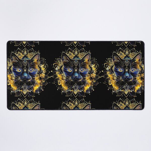 Item preview, Golden Geometric Cat Emerging from Lotus Light – Retro Futuristic Line Art designed and sold by Naturalite19.
