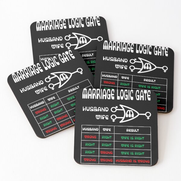 Item preview, Funny Nerdy Marriage Logic Gate Husband Wife and Wife is Always Right White Text designed and sold by MathWare MathClips.