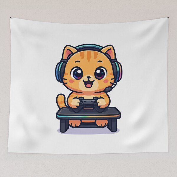 Item preview, Funny Gaming Cat Illustration designed and sold by HoopeStylee.