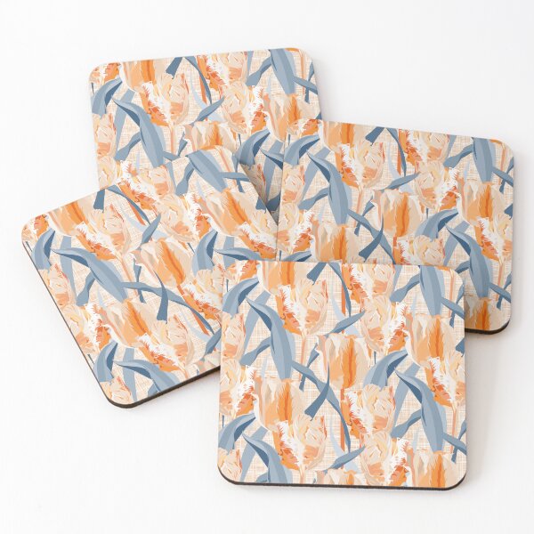 Item preview, Parrot tulips pastel orange and gray-blue on linen texture designed and sold by kobyakov.