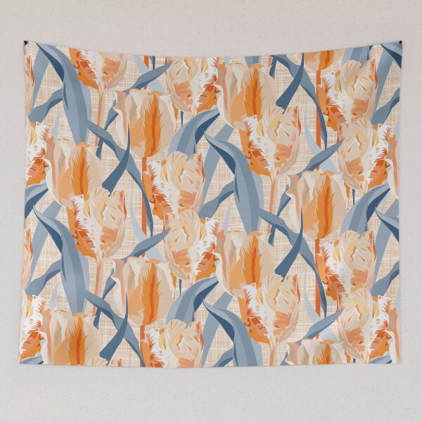 Item preview, Parrot tulips pastel orange and gray-blue on linen texture designed and sold by kobyakov.
