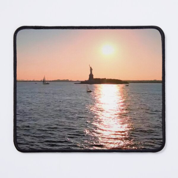 Item preview, Sun setting over our Lady Liberty designed and sold by NYConlineStore.