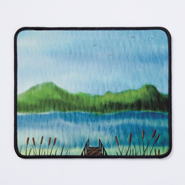 Item preview, Watercolor Painting Hills and Water Dock and Cattails Digital Art designed and sold by HydrangeaDelMar.