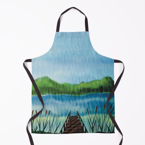 Item preview, Watercolor Painting Hills and Water Dock and Cattails Digital Art designed and sold by HydrangeaDelMar.
