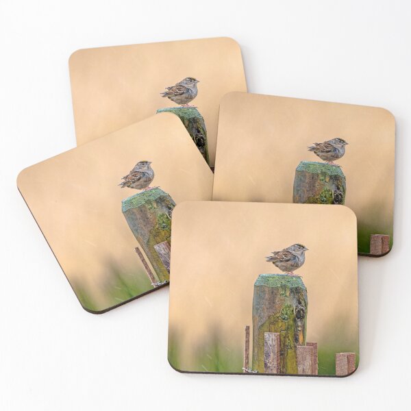 Item preview, Gold Crowned Kinglet on fence post in the rain designed and sold by lisavonbiela.