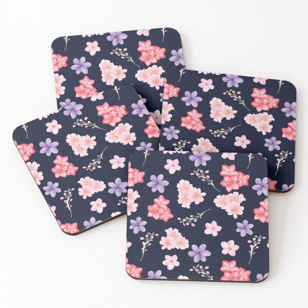 Item preview, Watercolor Floral Pattern on Navy designed and sold by AleksaDesignMTL.