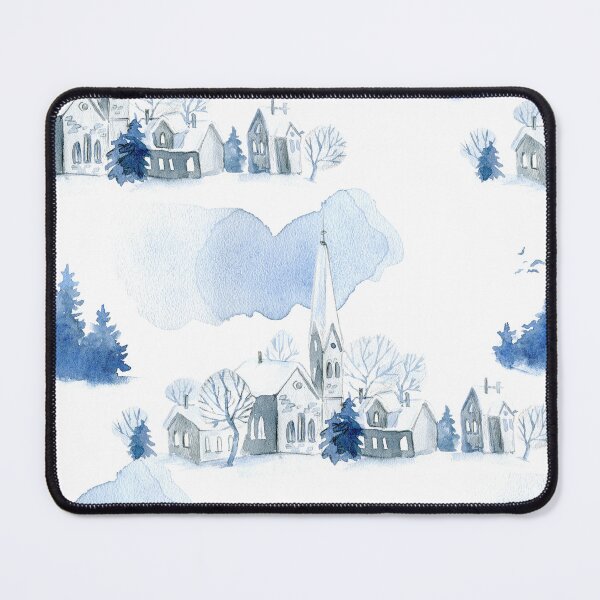 Artikelvorschau, Aquarellmuster für ein blaues Winterdorf entworfen und verkauft von Auravera Designs.