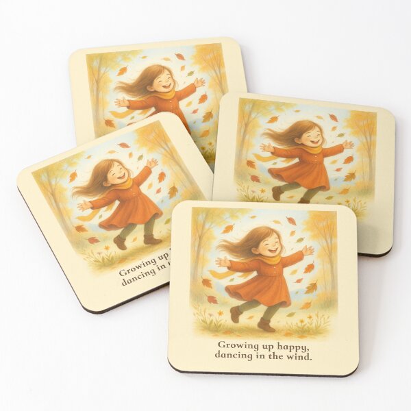 Item preview, Growing up Happy, Dancing in the Wind – Autumn Kids Illustration designed and sold by FunscapeHQ.