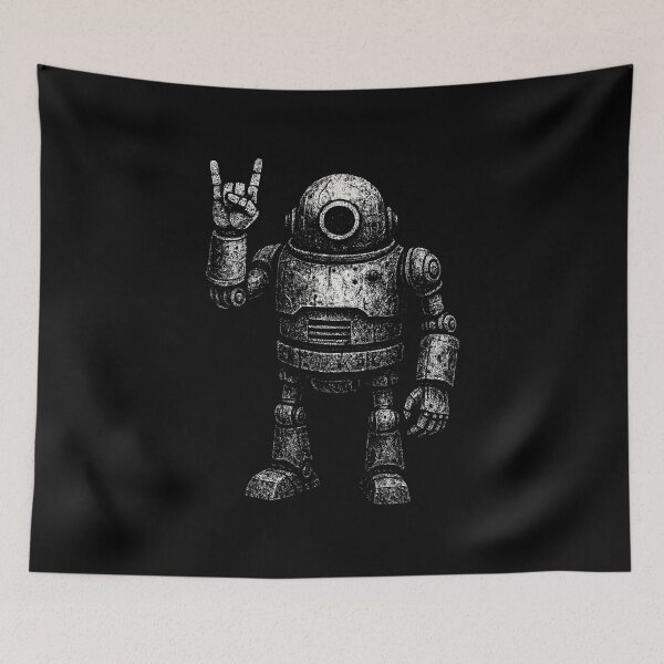 Item preview, Retro Vintage Distressed Metalhead Robot designed and sold by Mortisigil.