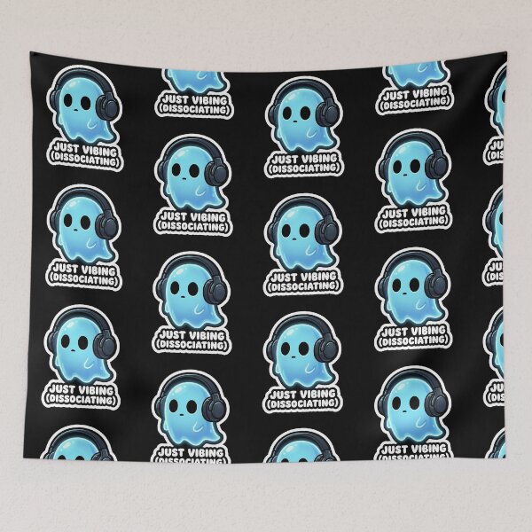 Item preview, Just Vibing Dissociating - Cute Ghost with Headphones Sticker designed and sold by Sassy Cult.
