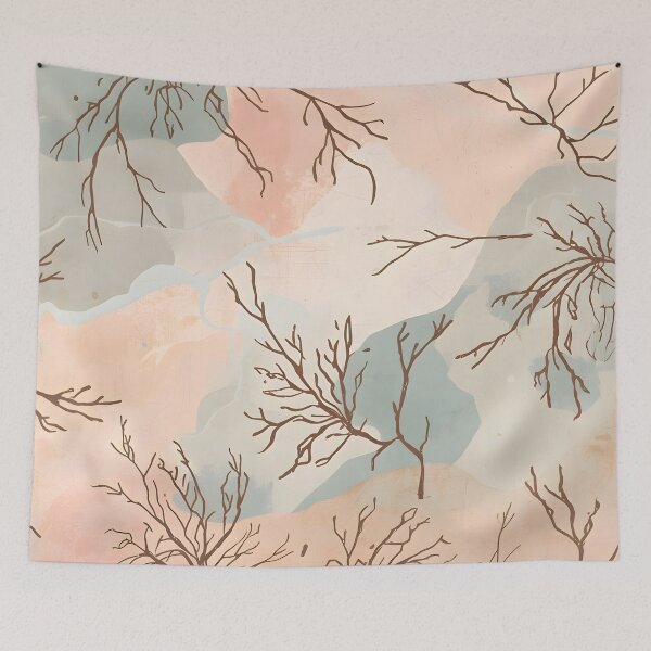 Item preview, Organic Abstract Botanical Pattern with Watercolor Textures and Minimalist Winter Branches designed and sold by VibranPalette.