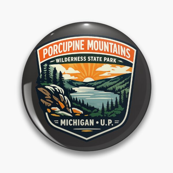 Item preview, Porcupine Mountains Wilderness State Park Michigan Retro Badge designed and sold by American Travels.