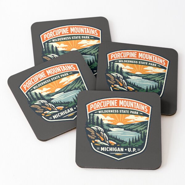 Item preview, Porcupine Mountains Wilderness State Park Michigan Retro Badge designed and sold by American Travels.