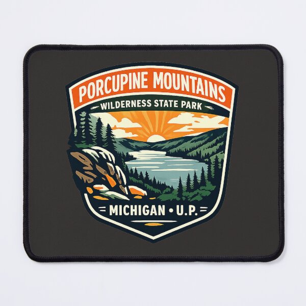 Item preview, Porcupine Mountains Wilderness State Park Michigan Retro Badge designed and sold by American Travels.