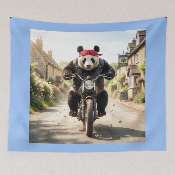 Item preview, Panda Tears Through English Village on His Motorcycle designed and sold by Tridentulus.