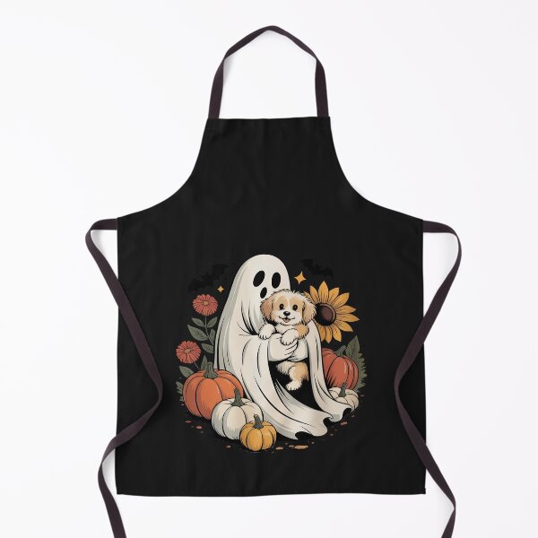 Item preview, Halloween Ghost Aussie Dog Autumn Flowers Pumpkins designed and sold by Rackaam.