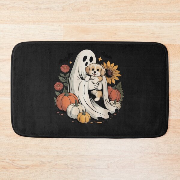 Item preview, Halloween Ghost Aussie Dog Autumn Flowers Pumpkins designed and sold by Rackaam.