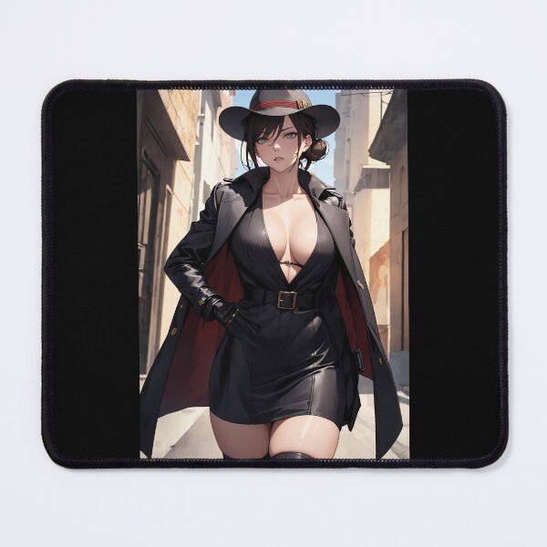 Item preview, Noir Detective Anime Girl – Aesthetic Femme Fatale in Black Trench Coat Art designed and sold by iloveanimechibi.