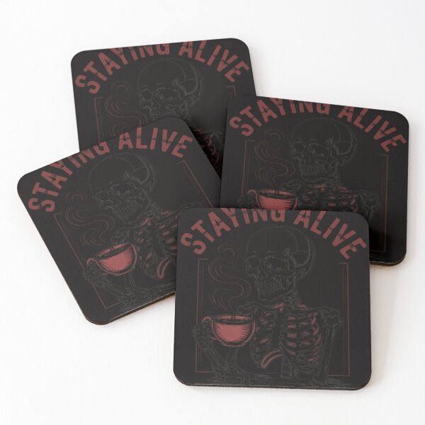 Item preview, Skull Staying Alive Skeleton Drinking Coffee designed and sold by czechascheledu.