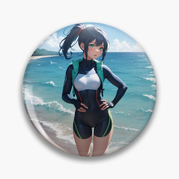 Item preview, Mio Fujimori - Athletic Beach Anime Girl Scuba Wetsuit Illustration designed and sold by iloveanimechibi.