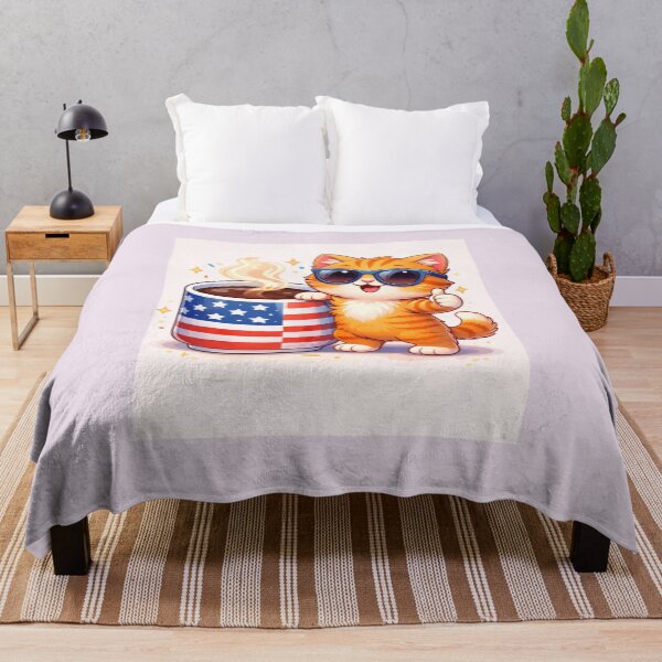 Item preview, Cute American Cat with Coffee – Thumbs Up Cartoon designed and sold by NomadUSArt.