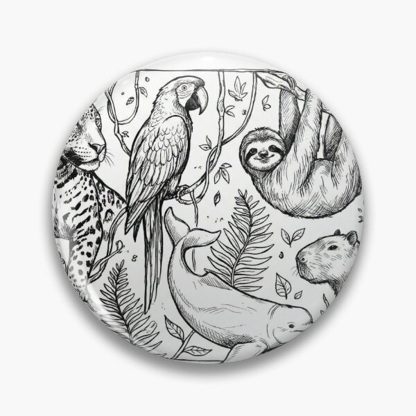 Item preview, Amazon Rainforest Wildlife Ink Line Art designed and sold by PumpkinJuiceT.
