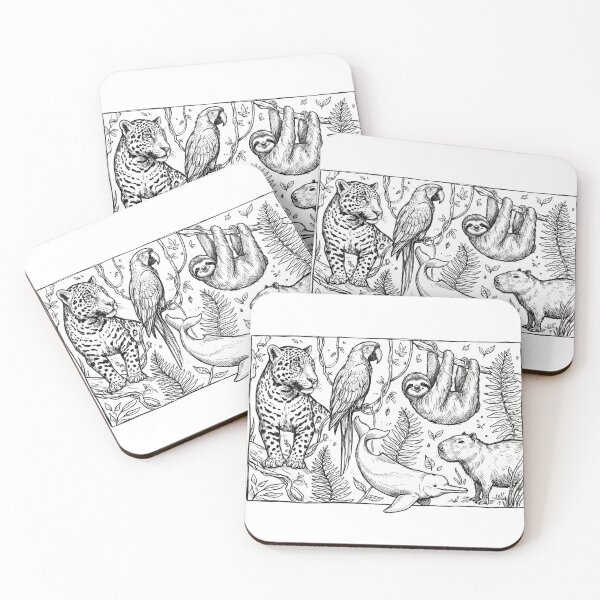 Item preview, Amazon Rainforest Wildlife Ink Line Art designed and sold by PumpkinJuiceT.