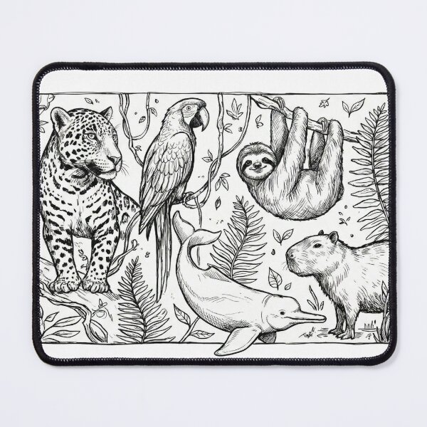 Item preview, Amazon Rainforest Wildlife Ink Line Art designed and sold by PumpkinJuiceT.
