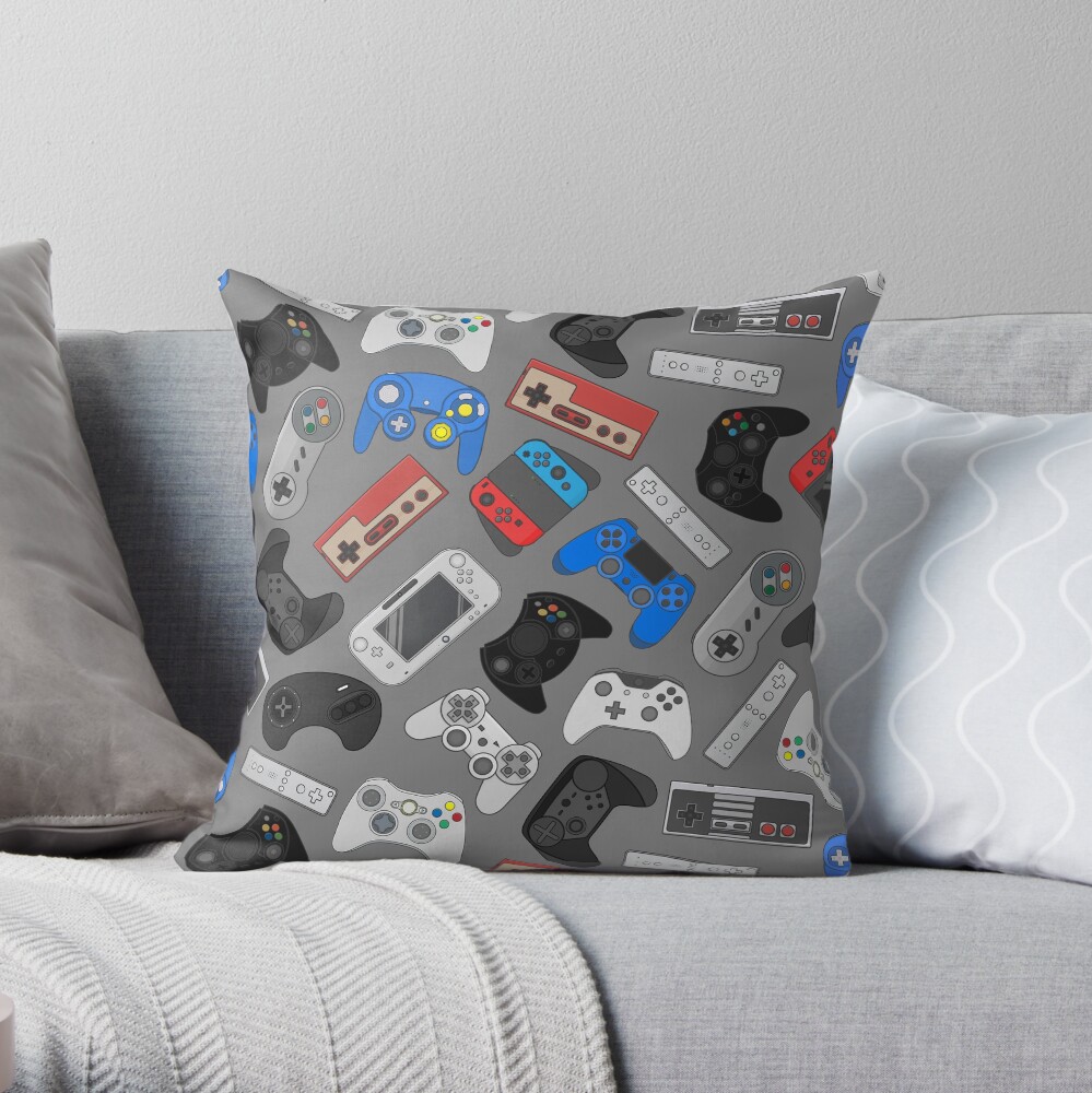 Video game controller background Gadgets seamless pattern Throw Pillow