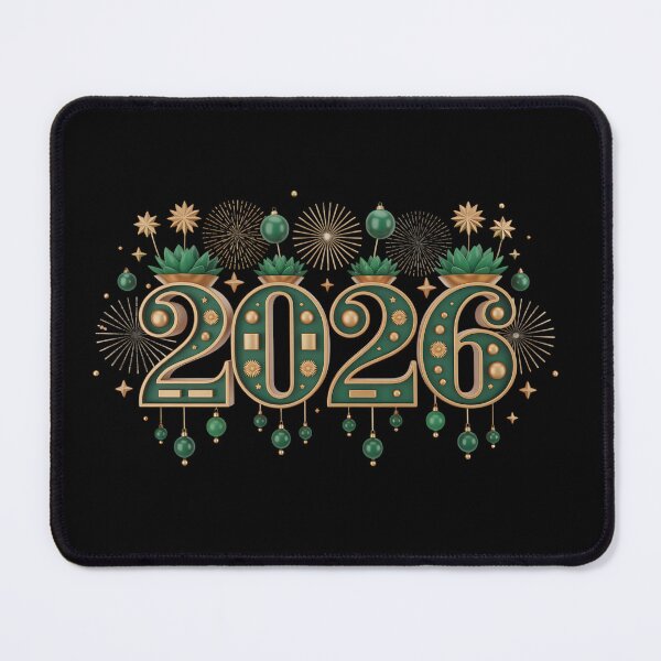 Item preview, Stylized 2026 New Year Design – Green and Gold Fireworks with Ornaments T-shirt designed and sold by FestivityFinds.
