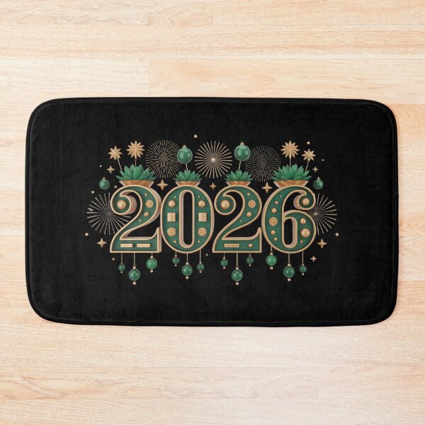 Item preview, Stylized 2026 New Year Design – Green and Gold Fireworks with Ornaments T-shirt designed and sold by FestivityFinds.
