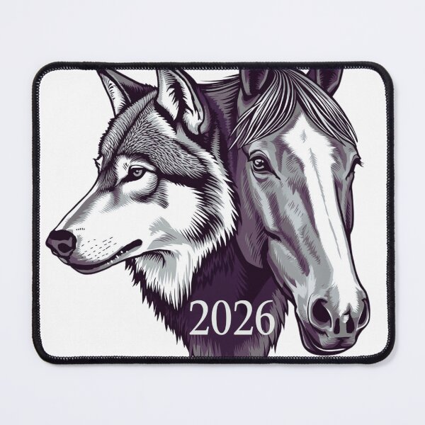 Item preview, Wolf and Horse Split Portrait — Spirit Animal Logo Design with 2026 Typography designed and sold by Erik Visnievskij.