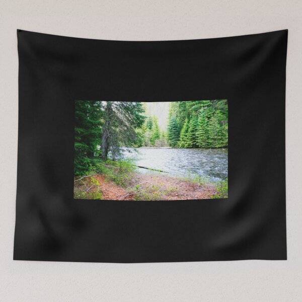 Item preview, Tranquil Forest River Bend – Lush Evergreen Landscape Photography designed and sold by GentleWildStudio.
