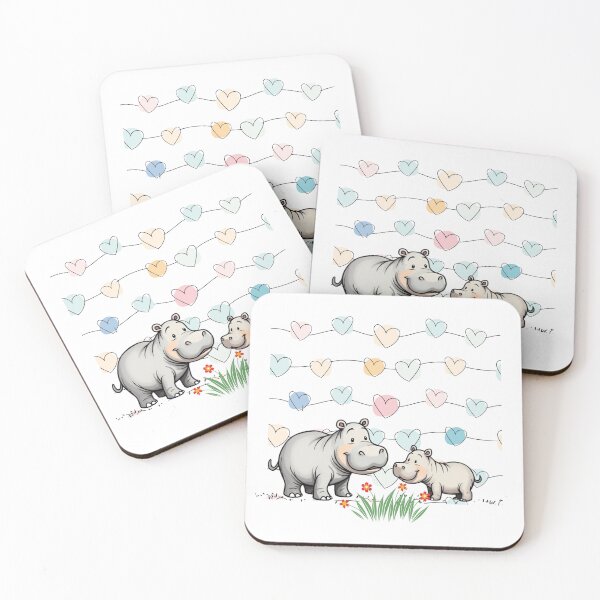 Item preview, Mama Hippo and Baby. Hearts Background. designed and sold by SofikoDesigns.