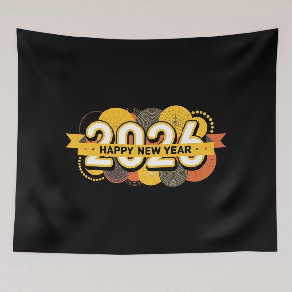 Item preview, 2026 Happy New Year Greeting Card – Bold Geometric Design with Yellow and Orange Elements designed and sold by FestivityFinds.