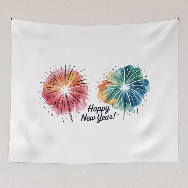 Item preview, Colorful Fireworks Happy New Year 2026 Watercolor Greeting Card Design designed and sold by FestivityFinds.