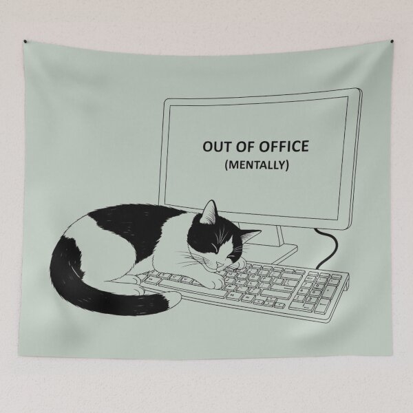 Item preview, Out of Office (Mentally) Sleeping Cat Minimalist WFH Humor Sketch designed and sold by LoveDesignMania.