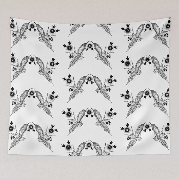 Item preview, Twin Swallows & Blossoms – American Traditional Flash designed and sold by catsdesignz.