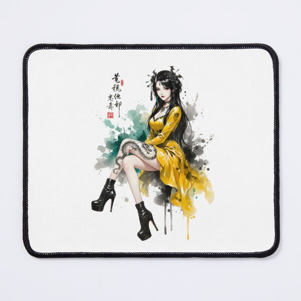 Item preview, Dragon Gothic Girl Anime Japanese Chinese Korean Ink Water-splash Sumi-E Art Desing designed and sold by blacksealstudio.