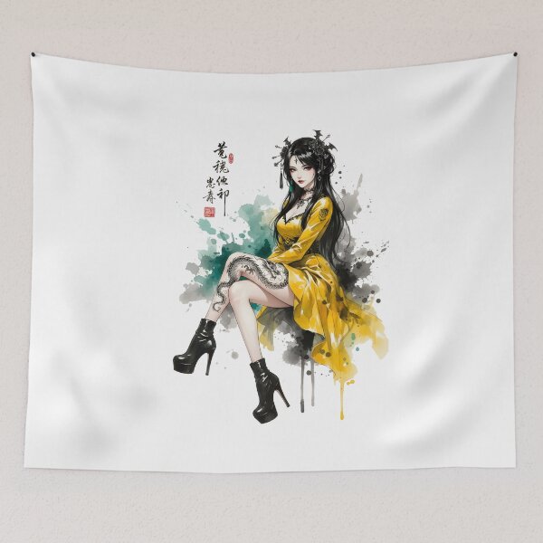 Item preview, Dragon Gothic Girl Anime Japanese Chinese Korean Ink Water-splash Sumi-E Art Desing  designed and sold by blacksealstudio.