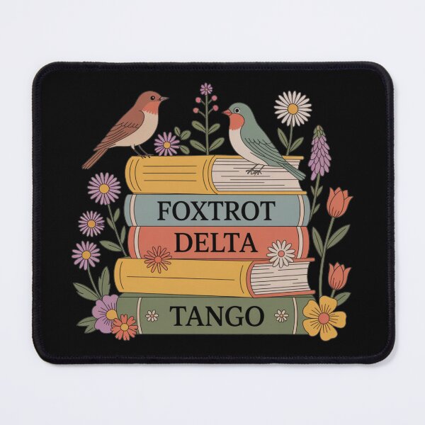 Item preview, Foxtrot Delta Tango Book Stack Illustration with Birds and Flowers designed and sold by flagylART.