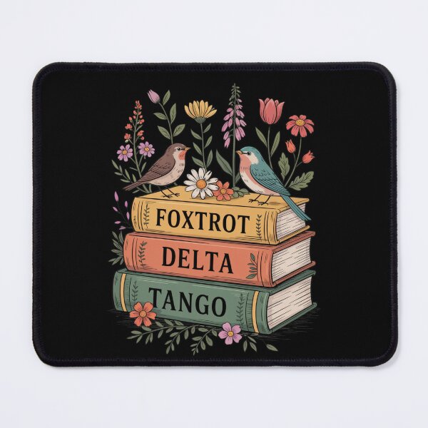 Item preview, Foxtrot Delta Tango Book Stack Illustration with Birds and Flowers designed and sold by flagylART.